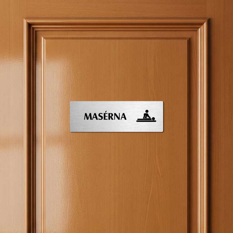 Masérna, 200x66mm, stříbrná popiska s dvojtým rámečkem